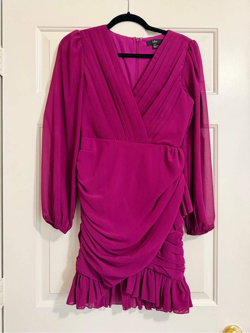 Lulu's Magenta Pleated Wrap-Style Mini Dress